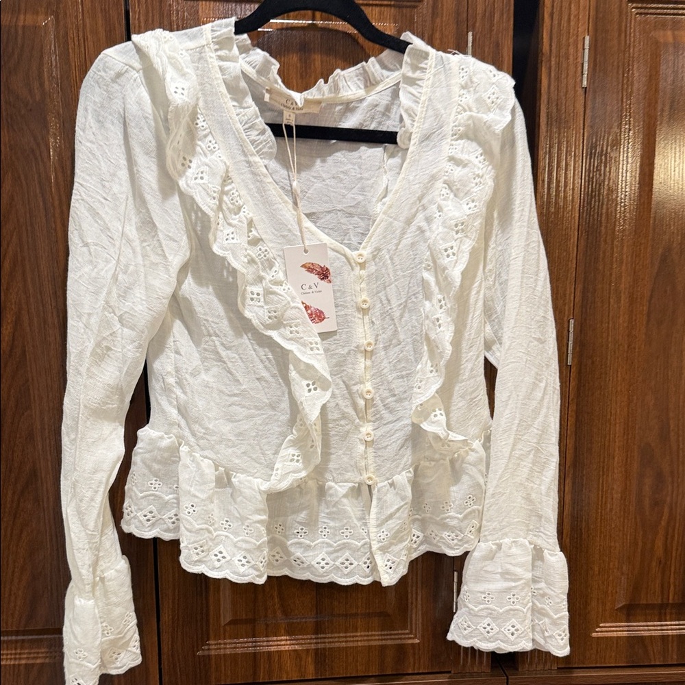 Chelsea & Violet White Eyelet Ruffle Peplum Blouse